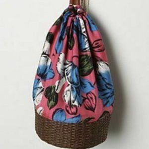 Anthropologie MISS ALBRIGHT Handbag TROPICAL BASKET BAG Silk Drawstring NWT